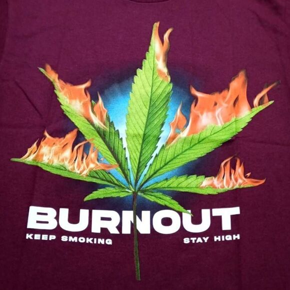 Burnout Mens Short Sleeve Burgundy T-Shirt Size Large - Picture 2 of 5
